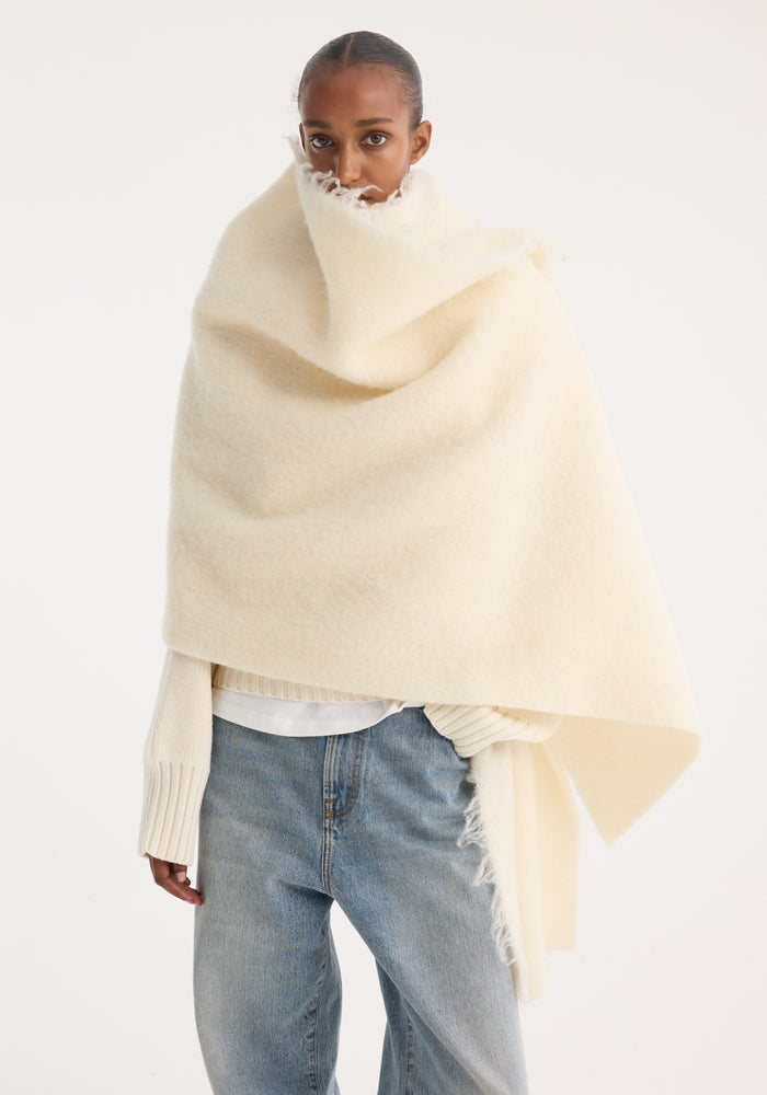 Fringe wool blend poncho | Cream