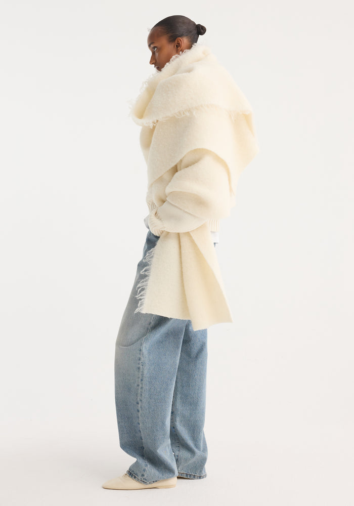 Fringe wool blend poncho | Cream
