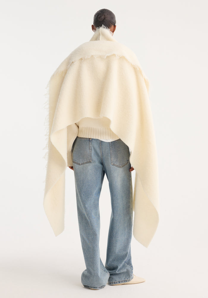 Fringe wool blend poncho | Cream