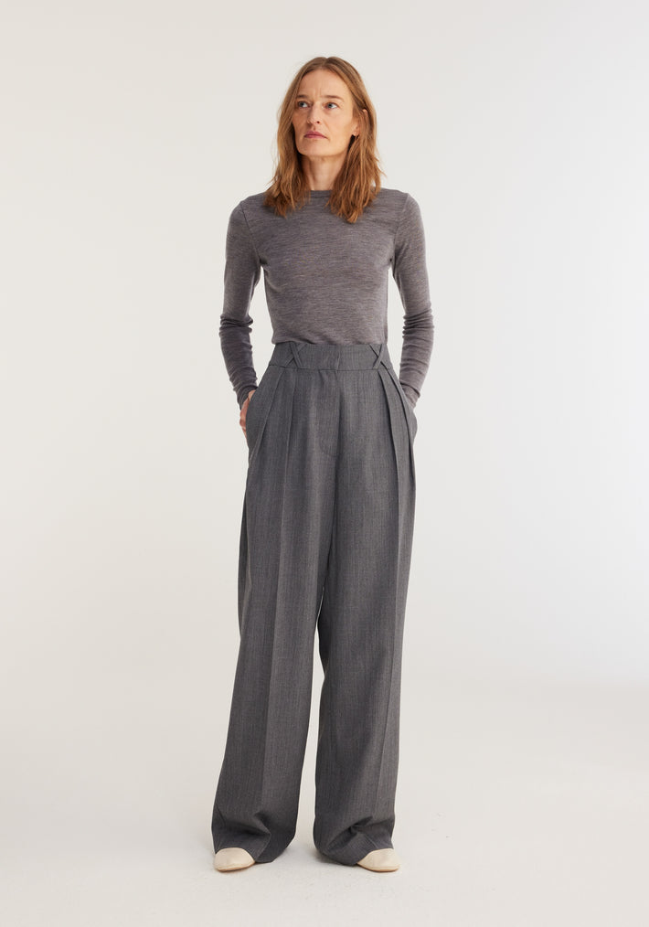 Wide leg pleated trousers | grey melange