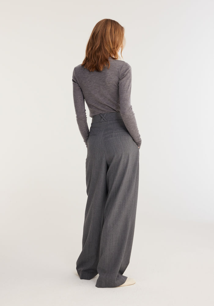 Wide leg pleated trousers | grey melange