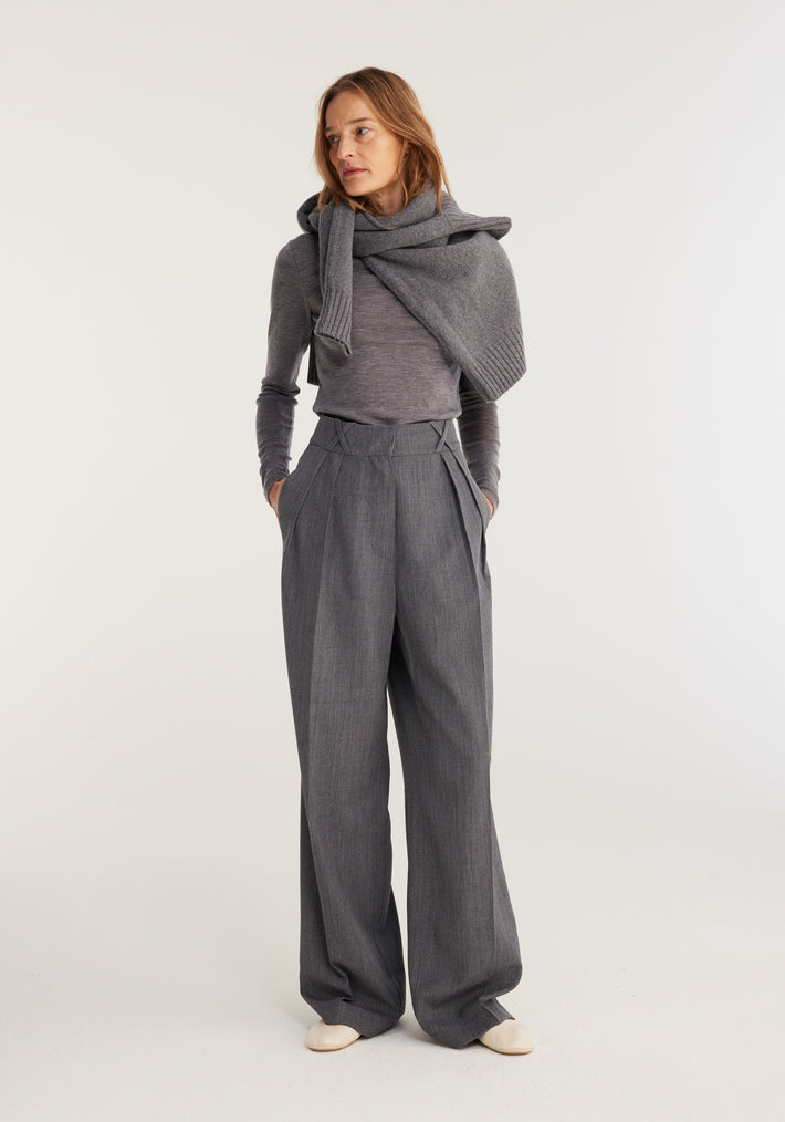 Wide leg pleated trousers | grey melange