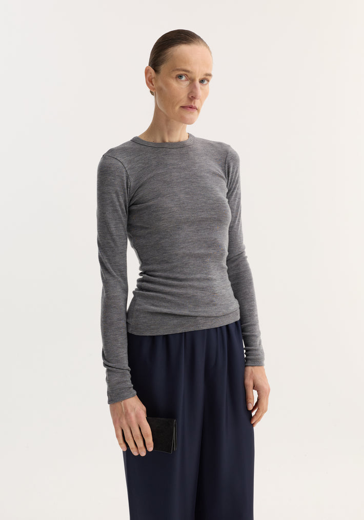 Fine merino long sleeve | mid grey melange