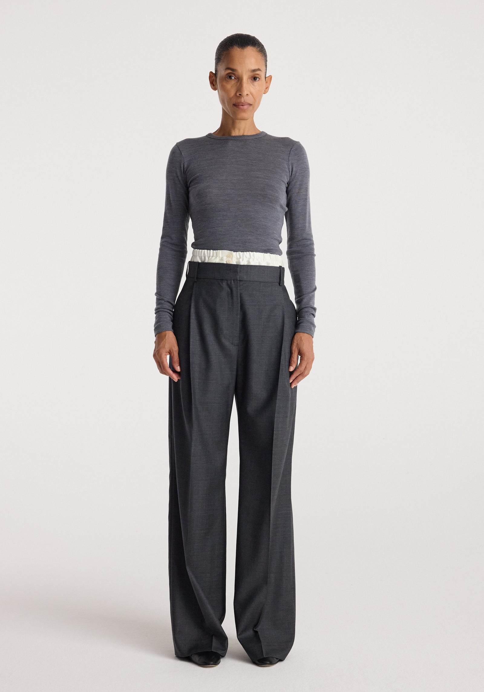 Fine merino long sleeve | mid grey melange