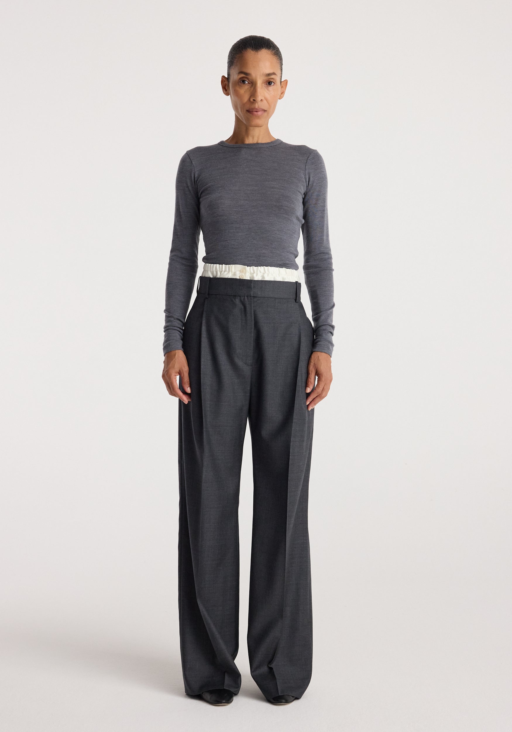 Fine merino long sleeve | mid grey melange
