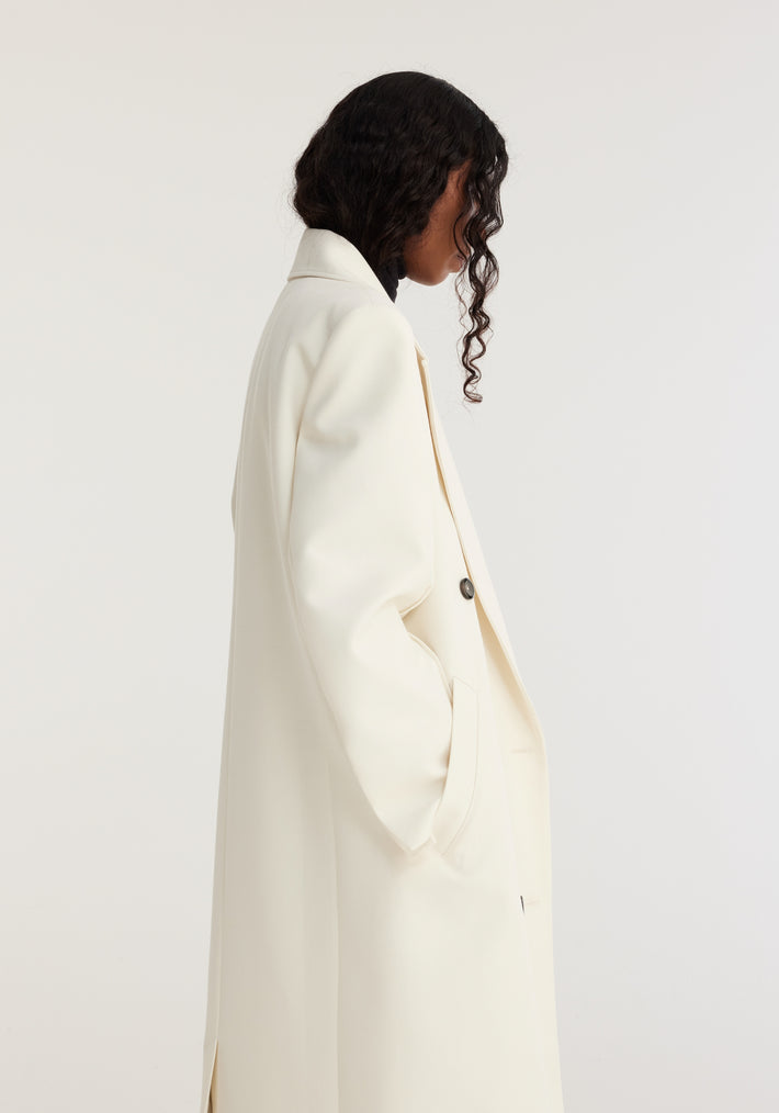 Double-breasted wool coat | ivory