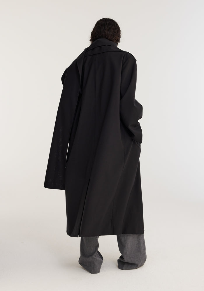 Wool tailoring scarf coat | noir