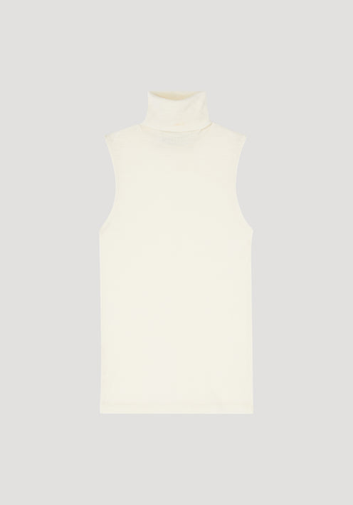 Fine merino sleeveless turtleneck | off-white