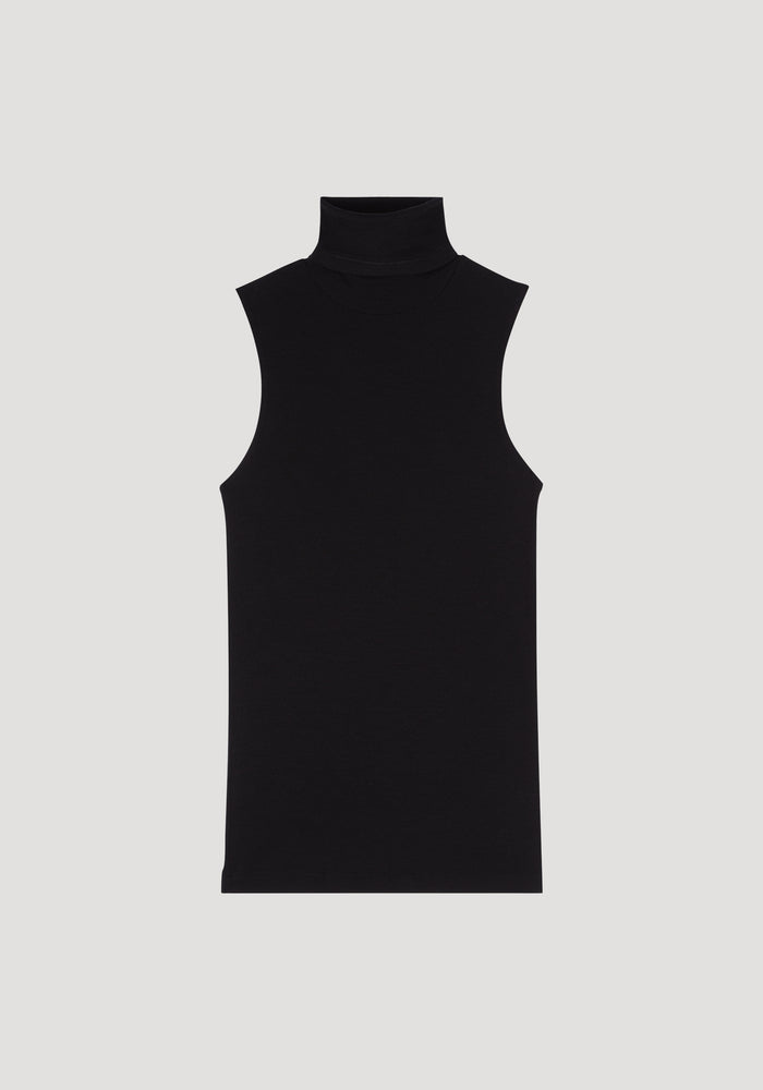 Fine merino sleeveless turtleneck | black
