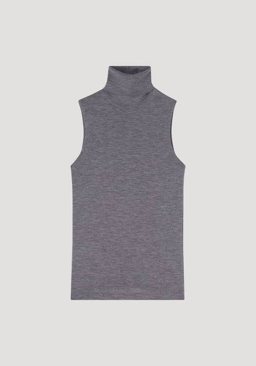 Fine merino sleeveless turtleneck | grey melange