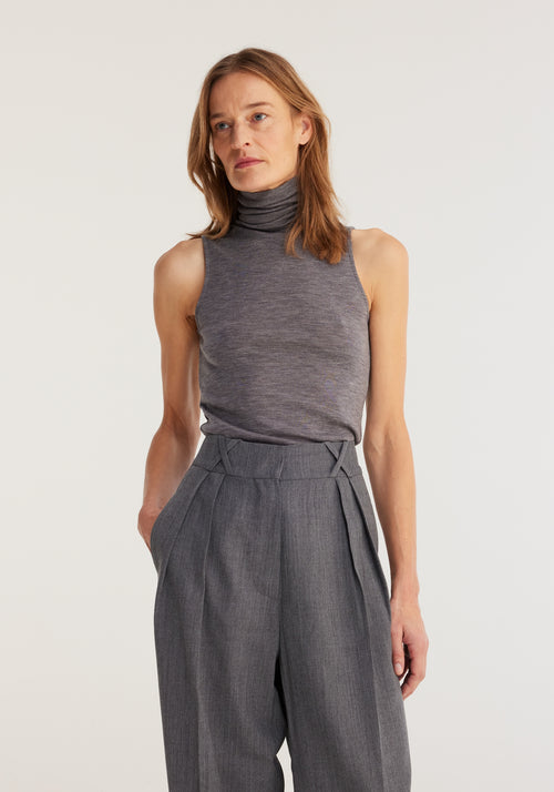 Fine merino sleeveless turtleneck | grey melange