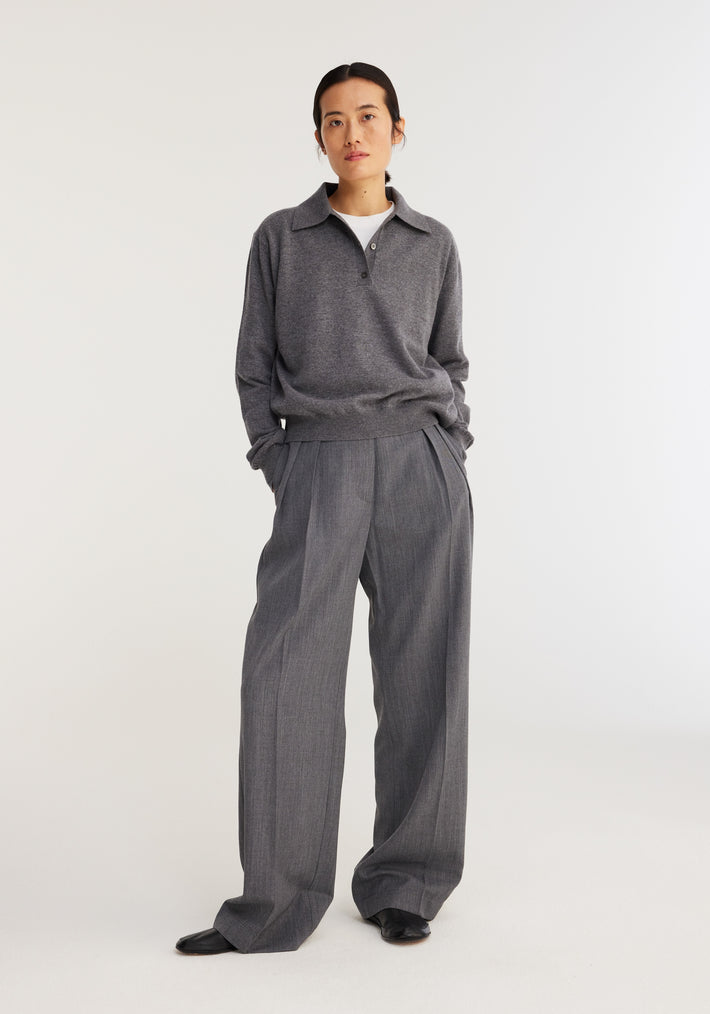 Wool cashmere polo sweater | grey melange