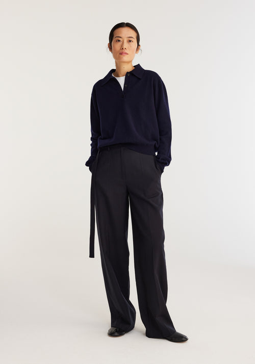 Wool cashmere polo sweater | navy