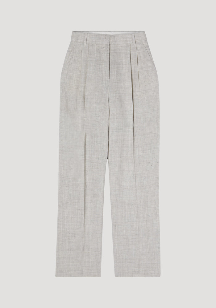 Wide leg pleated trousers | stone melange