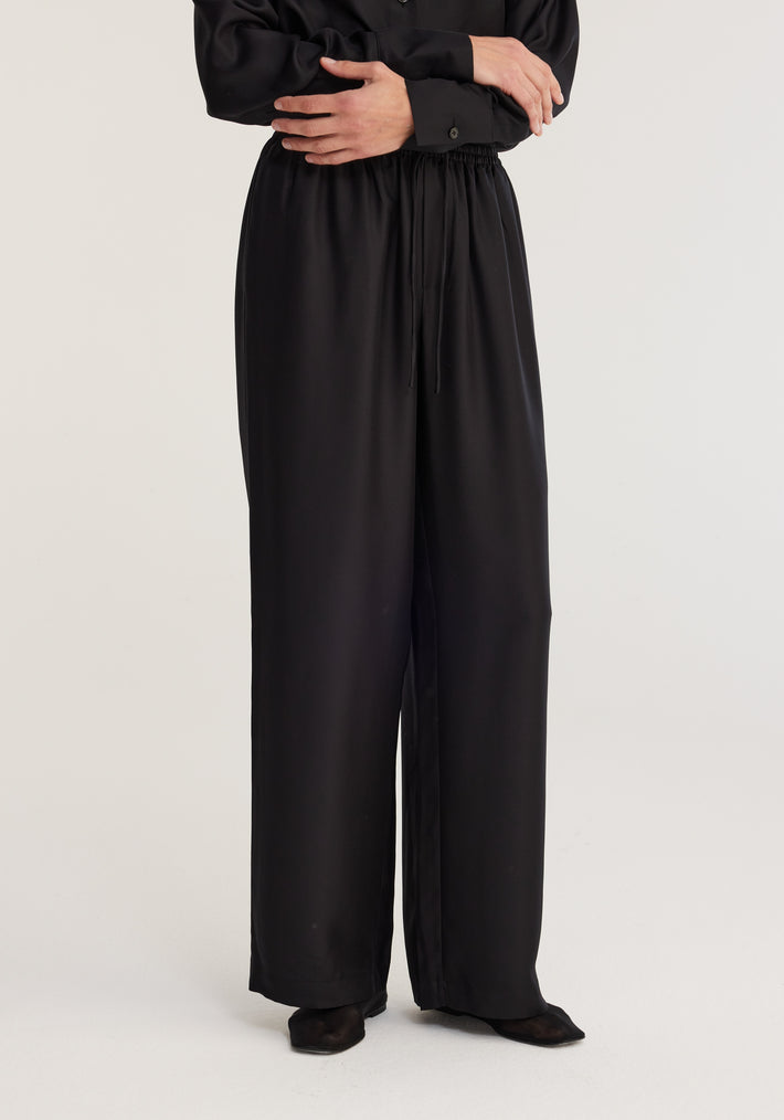 Wide leg silk trousers | noir