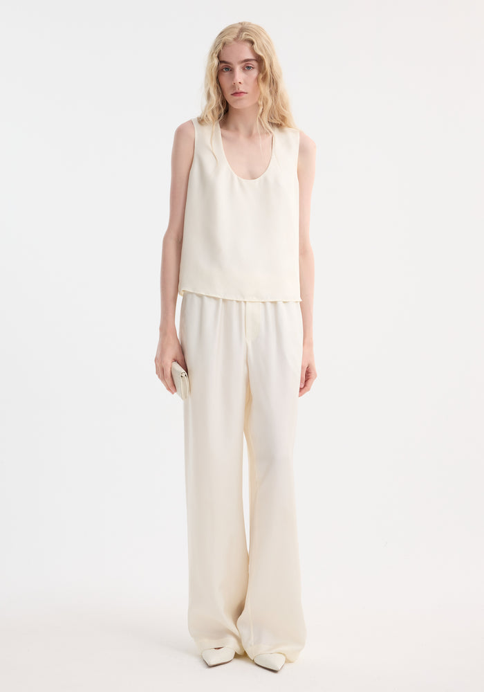 Wide leg silk trousers | cream
