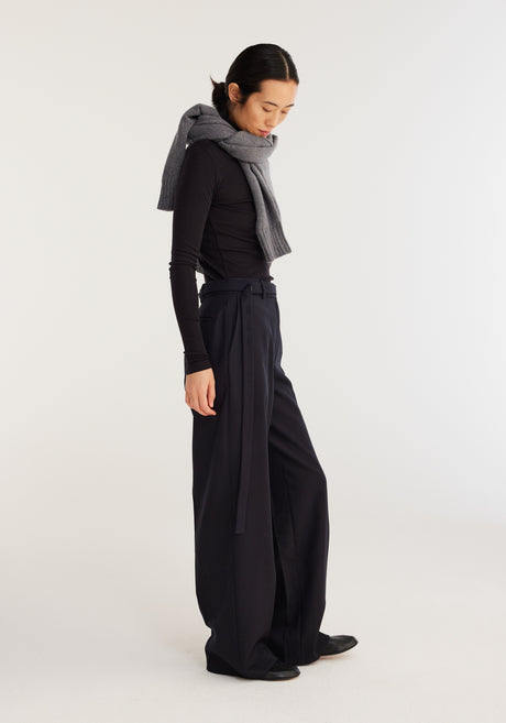 Belted wide leg trousers | navy