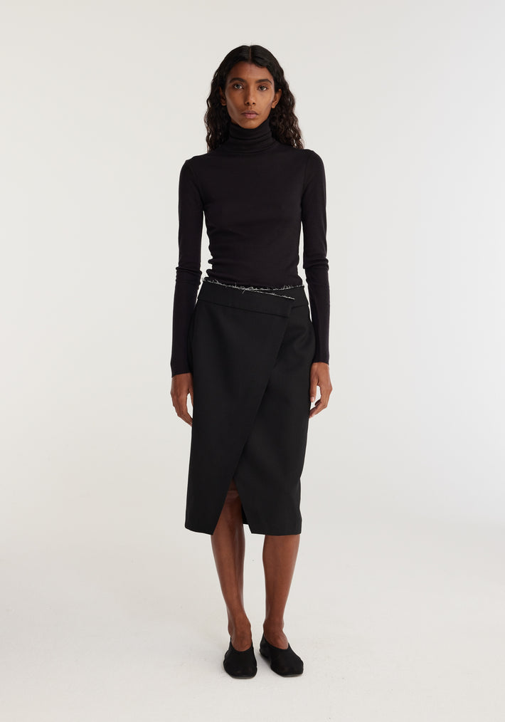 Raw edge knee-length skirt | noir