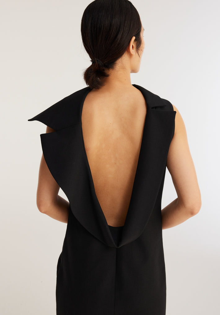 Sculptural open back tailored dress | noir