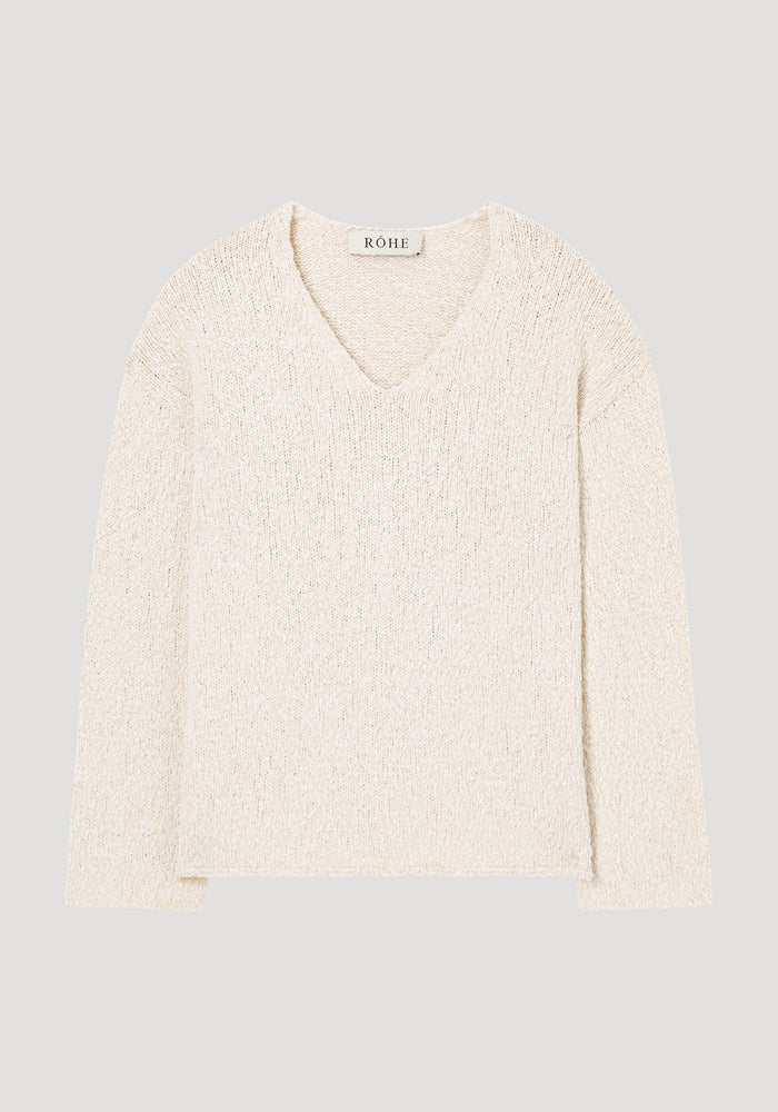 Bouclé knitted v-neck sweater | cream