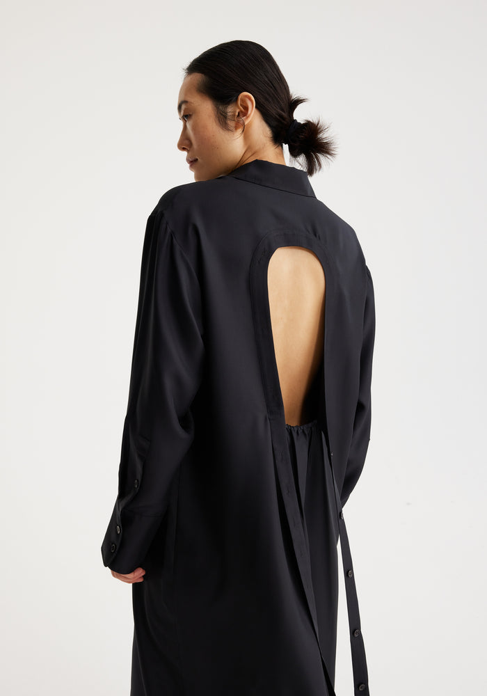 Silk open back wrap dress | noir