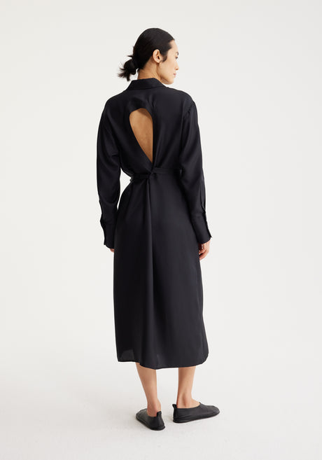 Silk open back wrap dress | noir