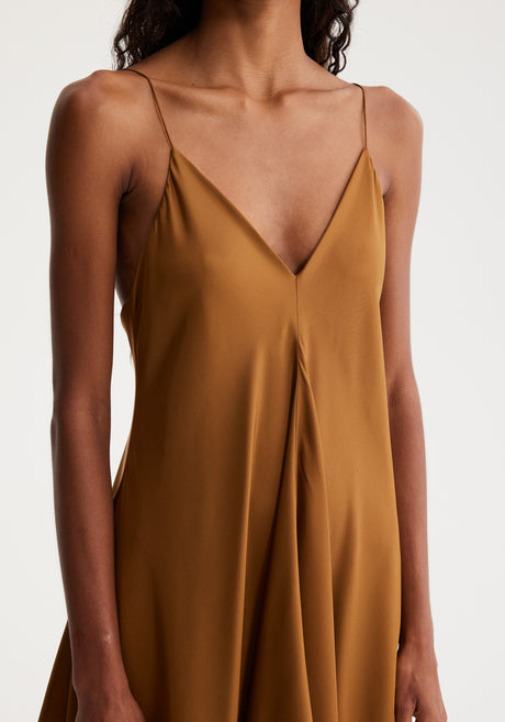 Silk strap dress with wider hem | tan