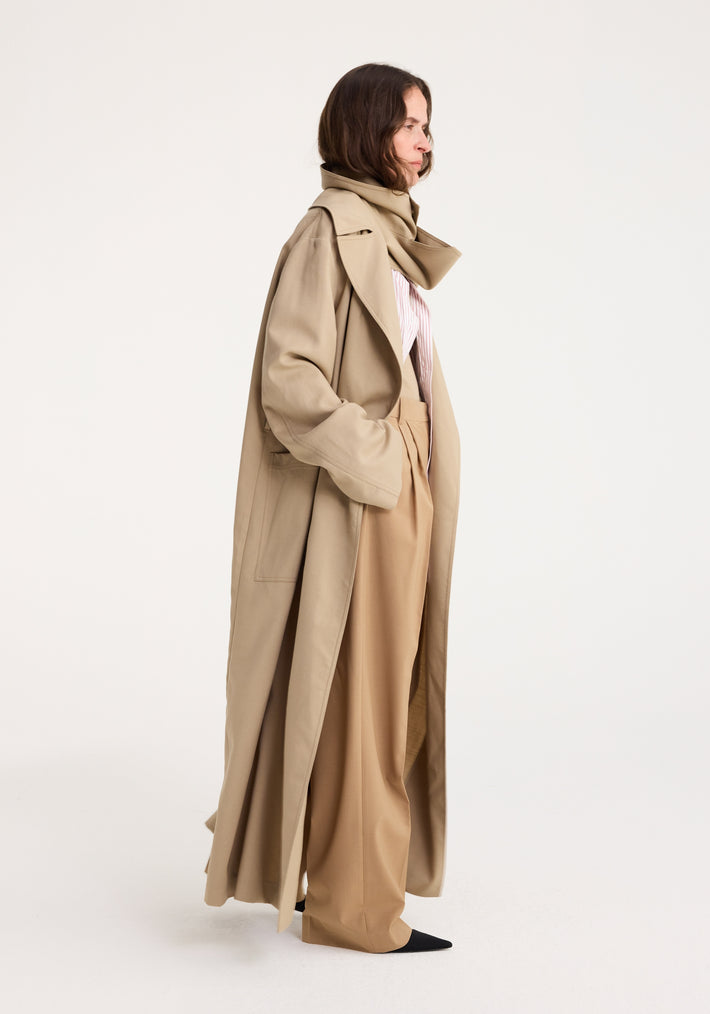 Belted trench coat with double collar | oat beige
