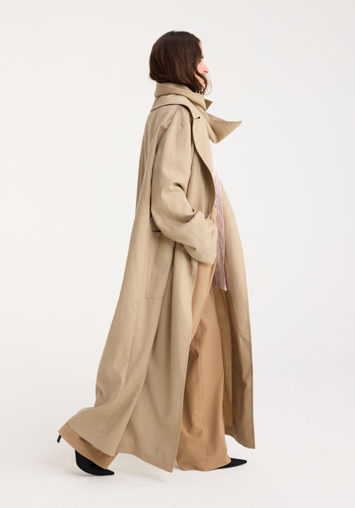 Belted trench coat with double collar | oat beige