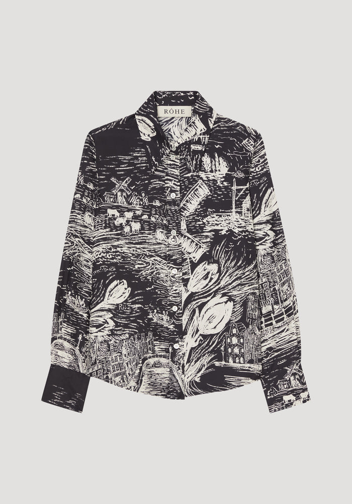 Fitted shirt | black / creme Holland print