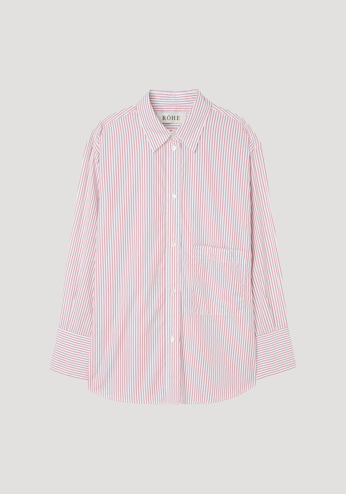 Shirt with large cuffs and fraying details | white / port stripe