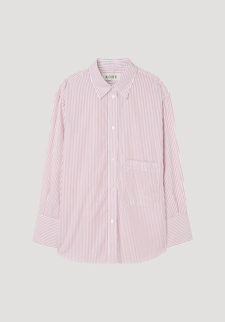 Shirt with large cuffs and fraying details | white / port stripe