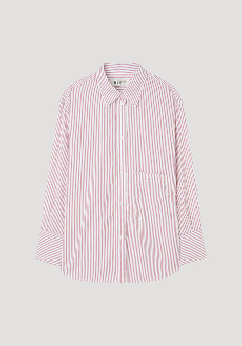 Shirt with large cuffs and fraying details | white / port stripe