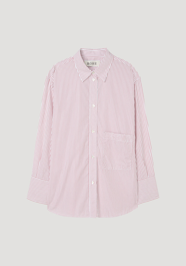 Shirt with large cuffs and fraying details | white / port stripe