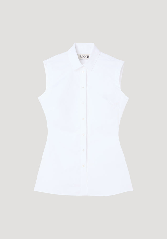 Shaped poplin sleeveless shirt | optic white