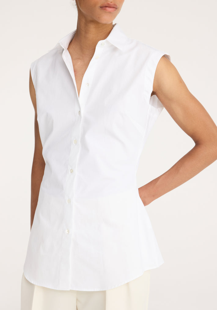 Shaped poplin sleeveless shirt | optic white