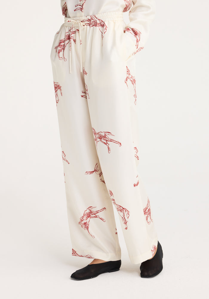 Silk ballpoint wide leg trousers | horse print barolo