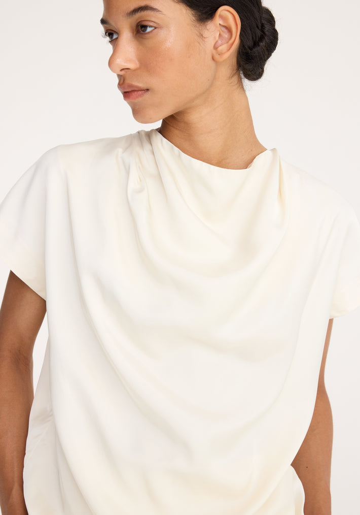 Cowl neck short sleeve top | pearl