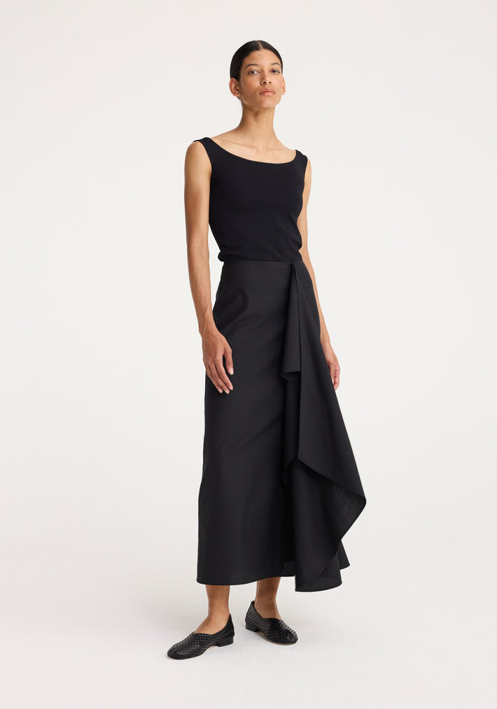 Folded wool skirt | black