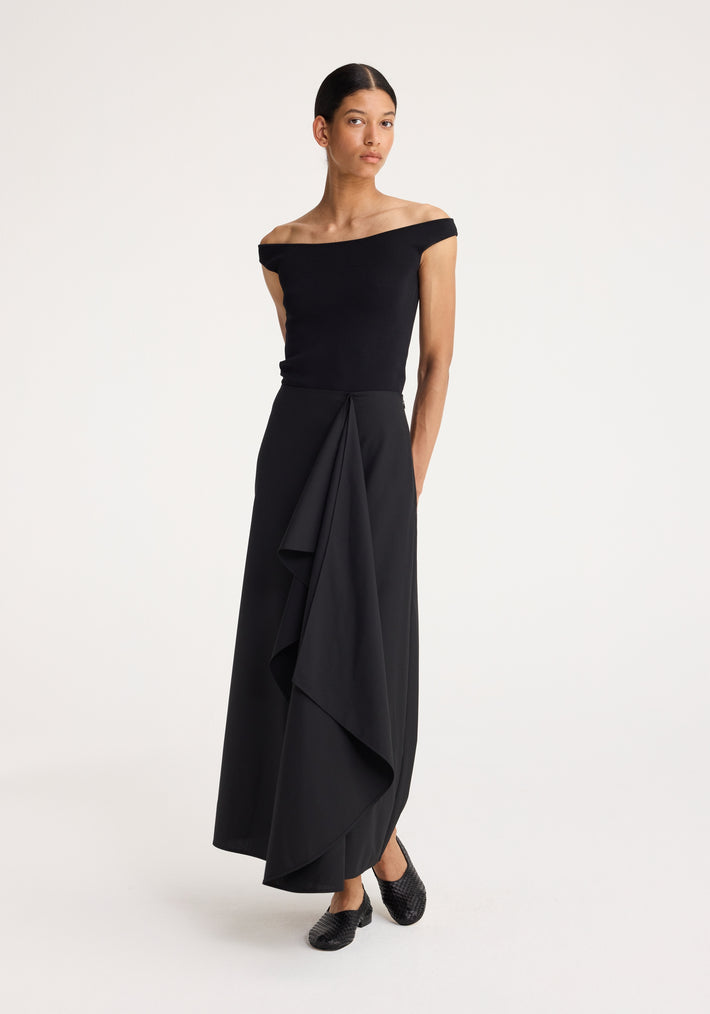 Folded wool skirt | black