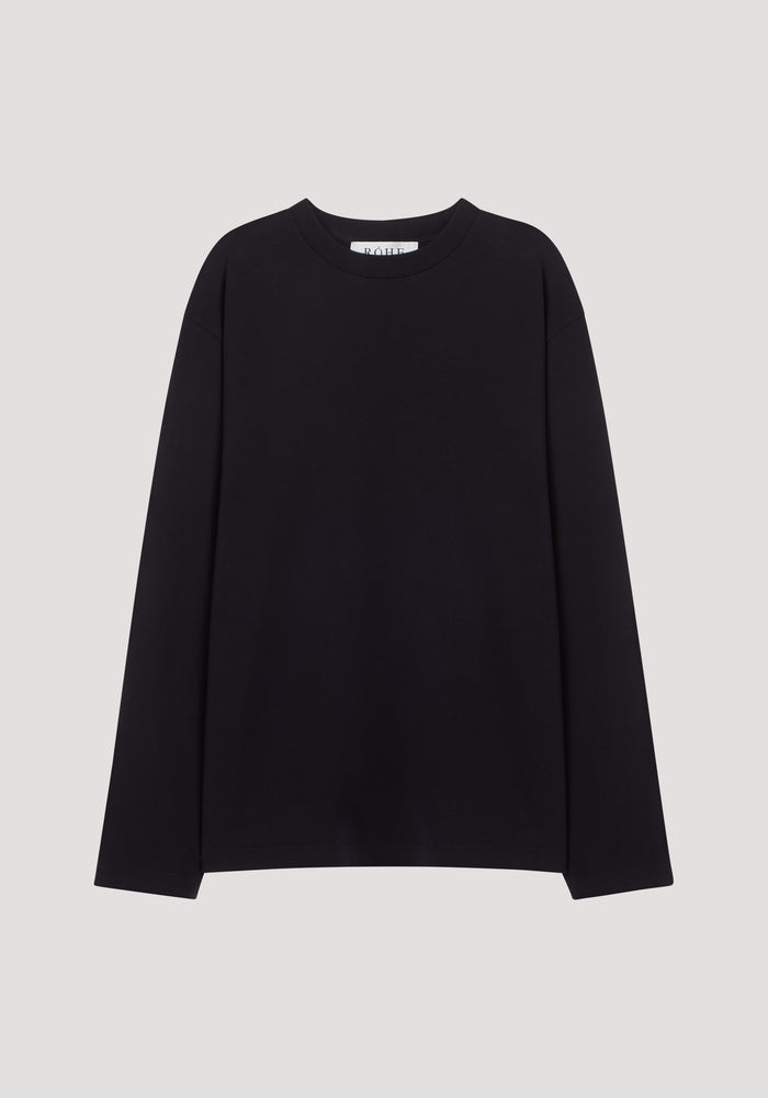 Compact ribbed long sleeve jersey crew neck | black