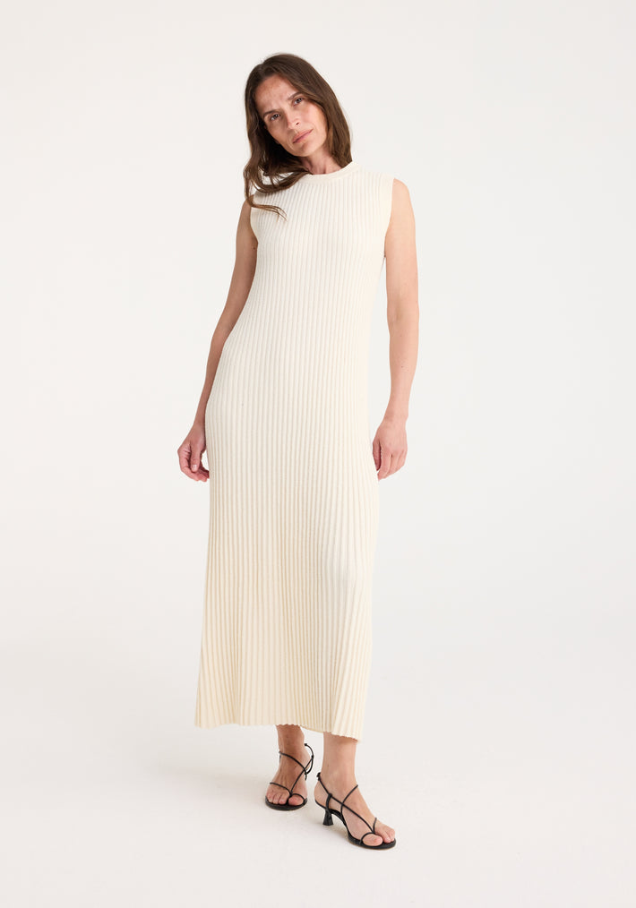 Boucle rib knitted tank dress | off white