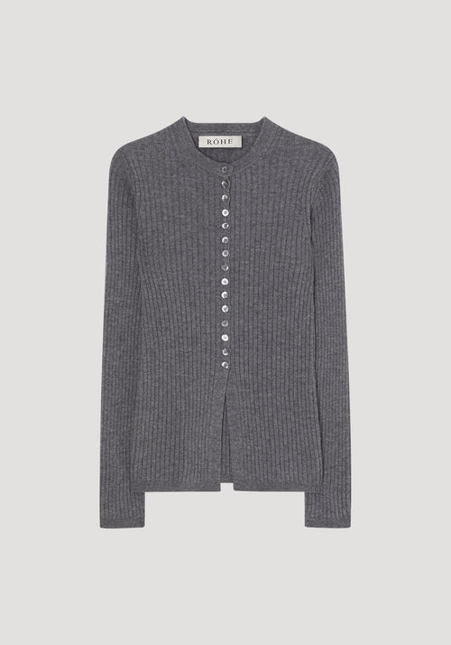 Elongated rib cardigan | mid grey melange