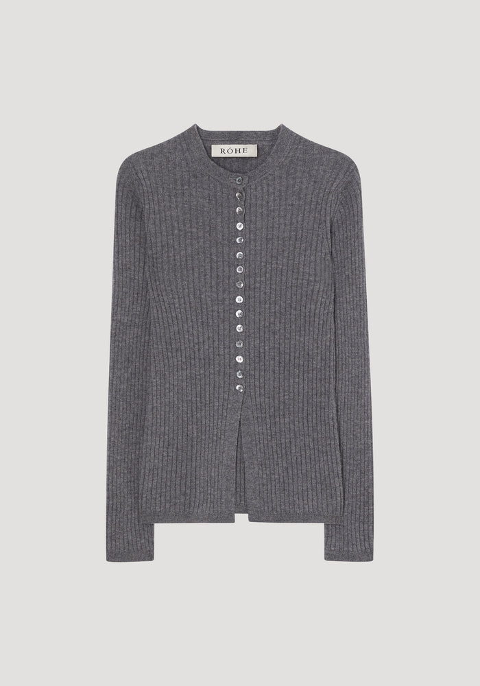 Elongated rib cardigan | mid grey melange