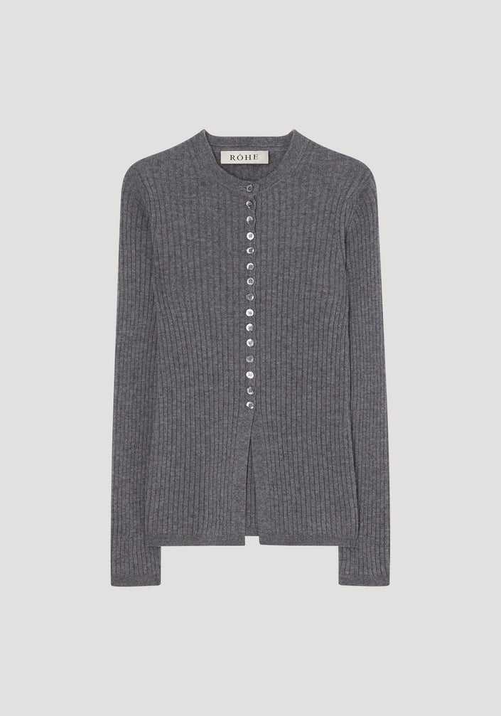 Elongated rib cardigan | mid grey melange