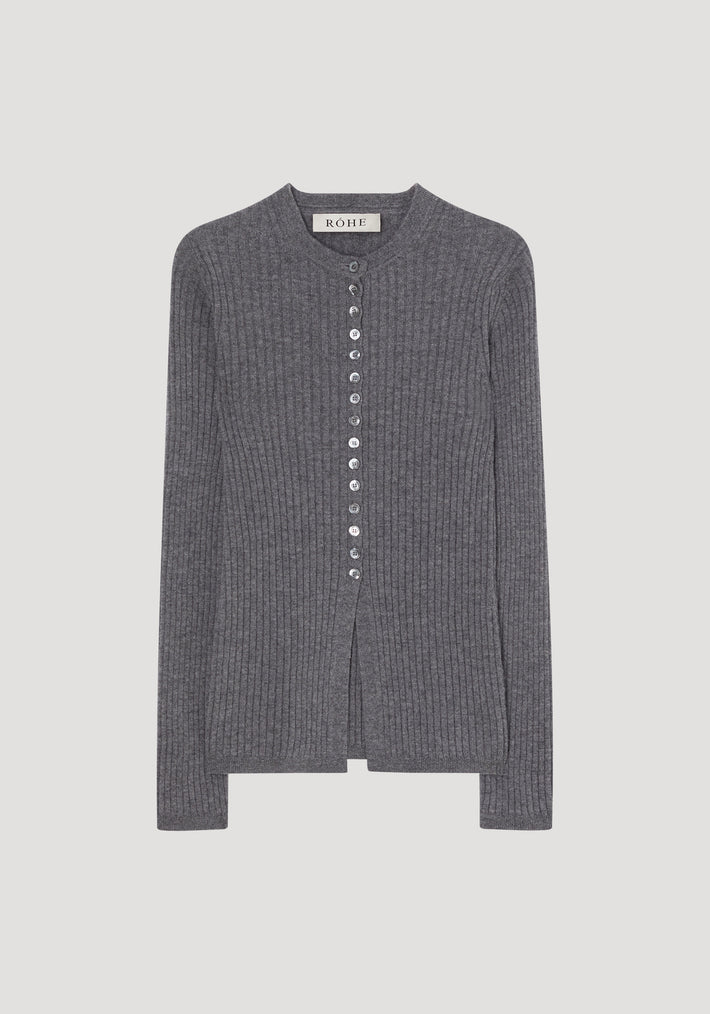 Elongated rib cardigan | mid grey melange