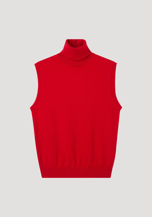 Sleeveless turtleneck | bright red