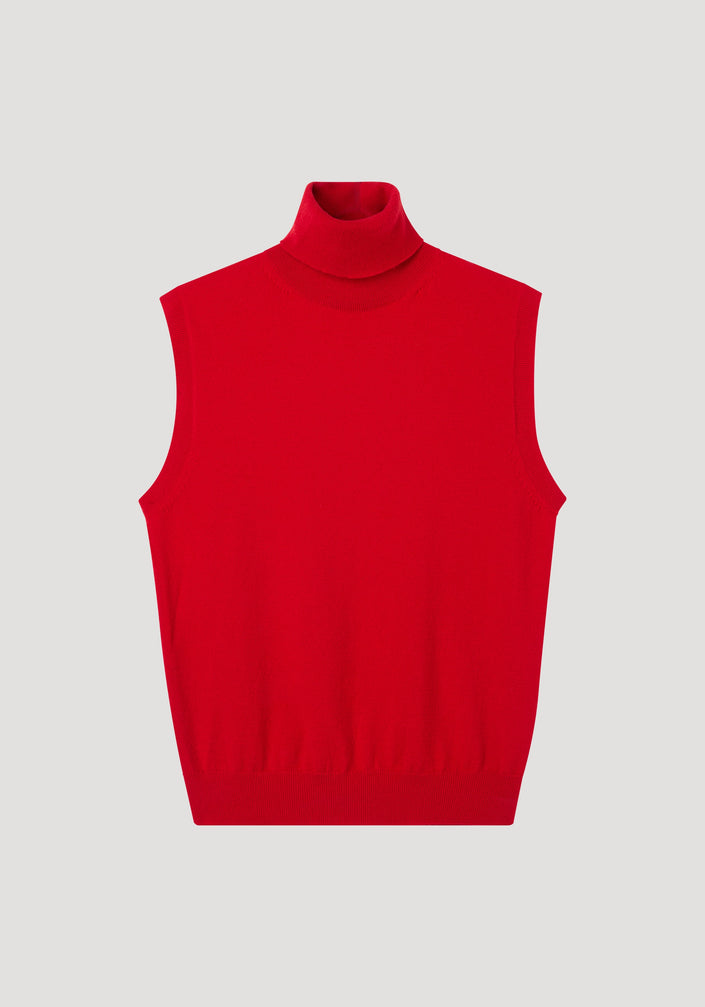 Sleeveless turtleneck | bright red