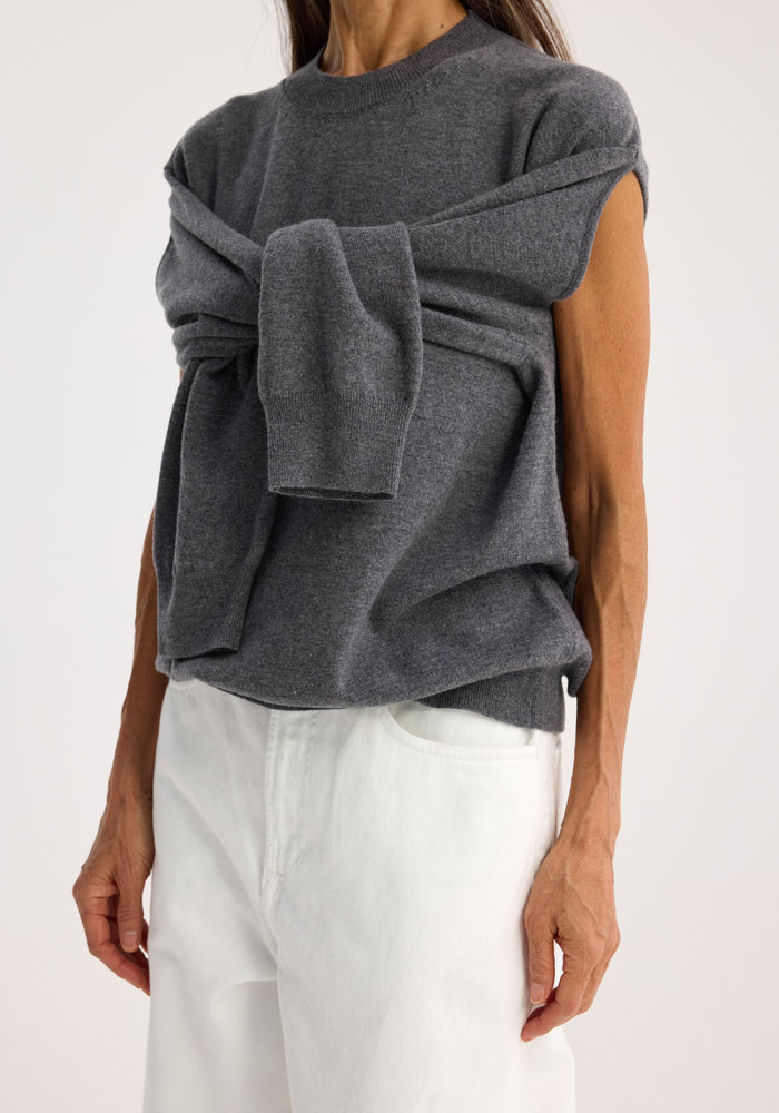 Crew neck with open armhole | mid grey melange