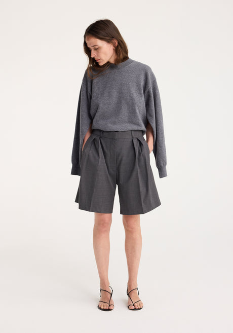 Tailored wide leg shorts | dark grey melange